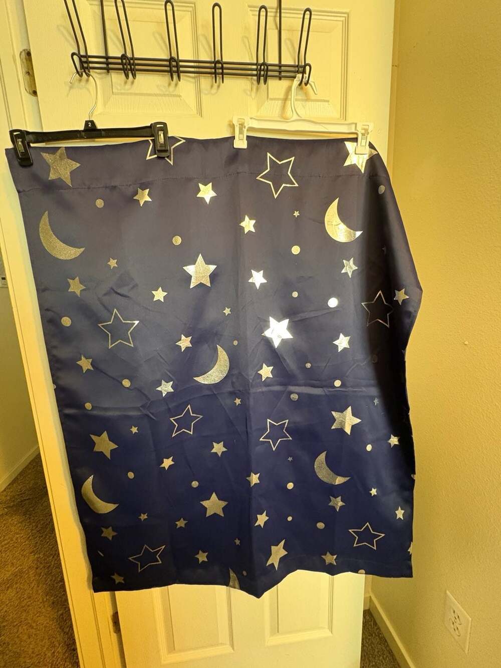 4 Celestial Navy Blue and Silver Foil Moon and Stars Print Curtain Panels